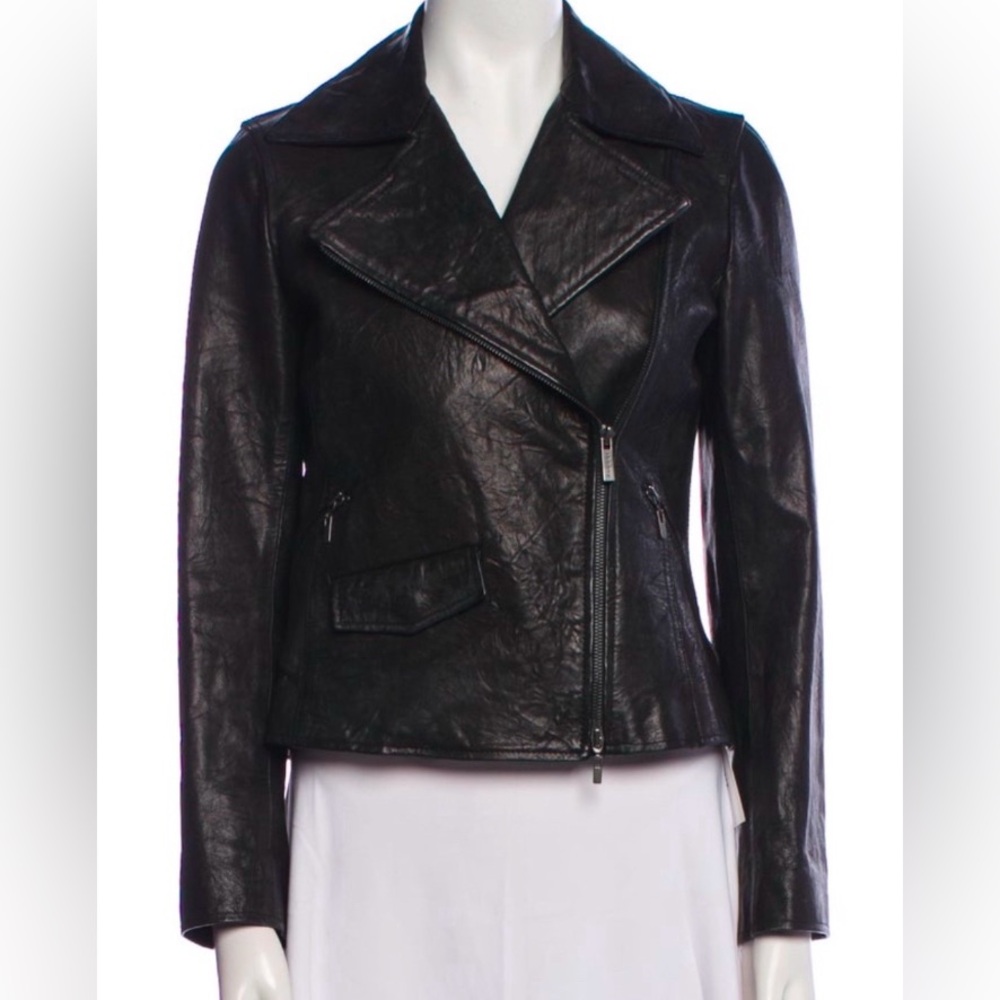 THEORY Women’s Vintage Black Leather Asymmetrical Moto/Biker Jacket M